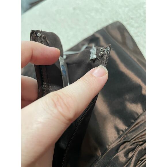 Pretty Maids Strapless Cocktail Dress Womens 10 Pleated Silky Mini Dress Brown - Picture 8 of 11